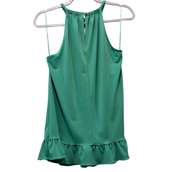 Michael Kors Green Sleeveless Top Size Medium Ruffle Hem Lightweight Pocket Back - Picture 2 of 5